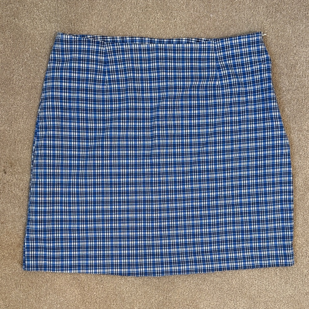 NWOT Cute 90s Stretchy Cotton Faded Glory Blue White Checkered Mini Skirt